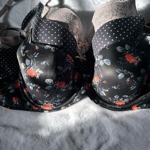 Victoria's Secret Floral and Polka Dot Bra - Black and Red